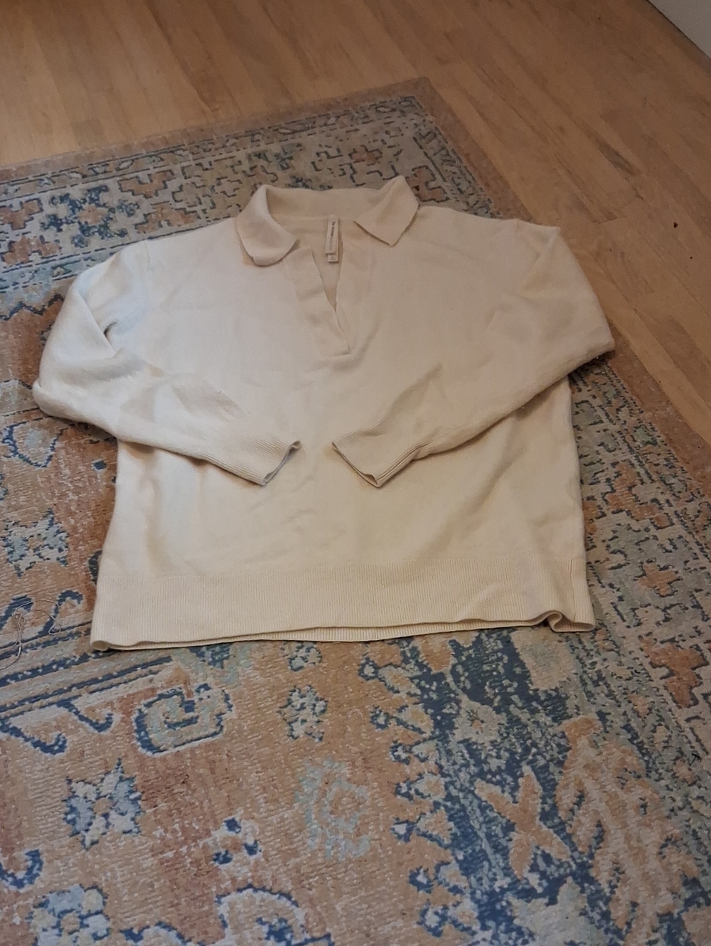 Babaton 95% Merino Wool Cream V-Neck Polo Collared Women's Sweater M